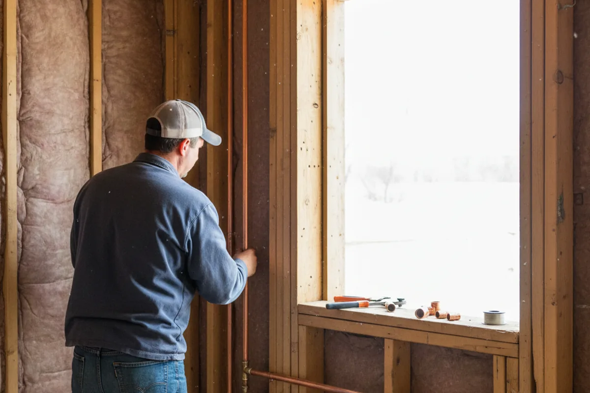 Licensed plumber running new copper supply lines in a Erwin home