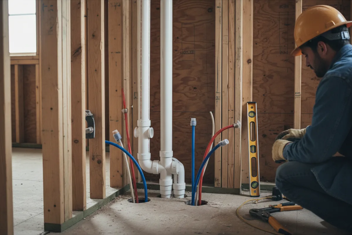 Drain and supply rough-in during Leak Detection in Erwin